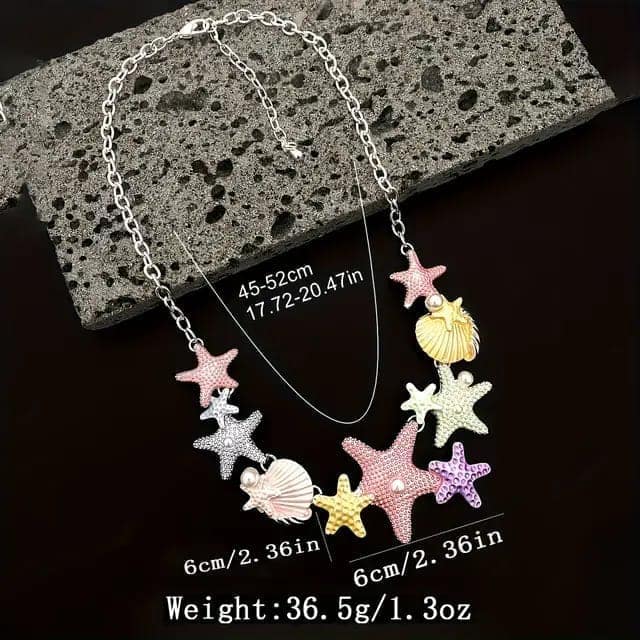Jewelryklub Colourful Sea Shells Starfish Ocean Themed Pendant Necklace for Women & Girls - Mix Colors view 3