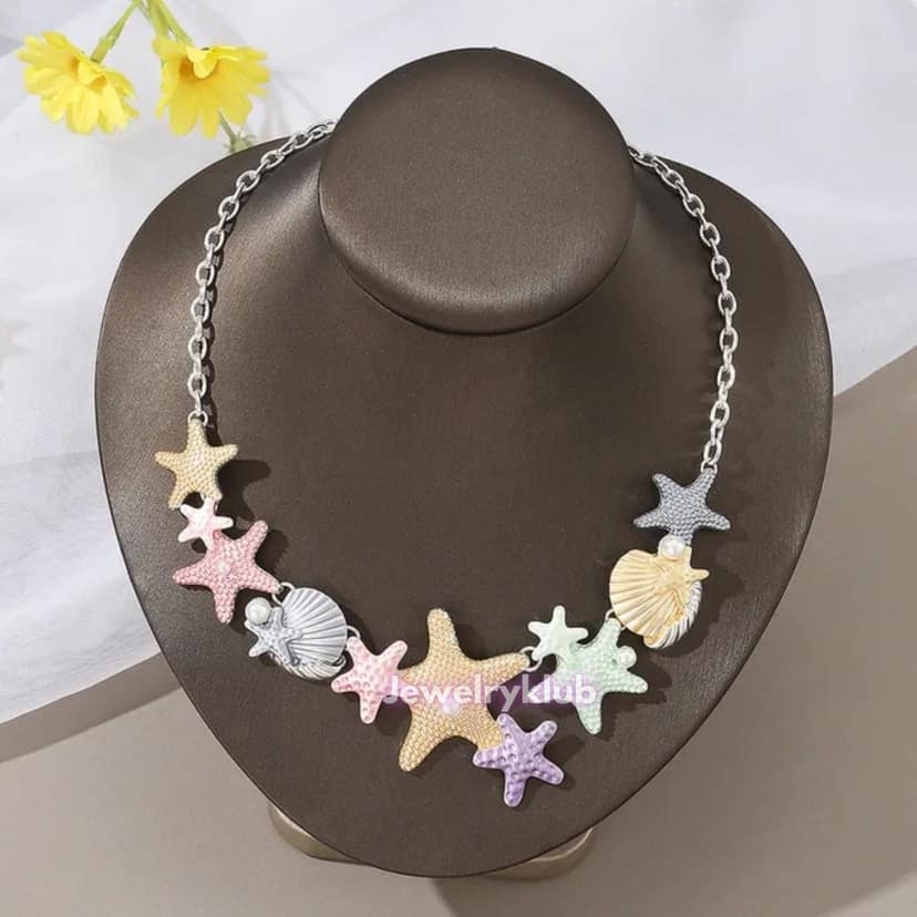 Jewelryklub Colourful Sea Shells Starfish Ocean Themed Pendant Necklace for Women & Girls - Mix Colors view 4