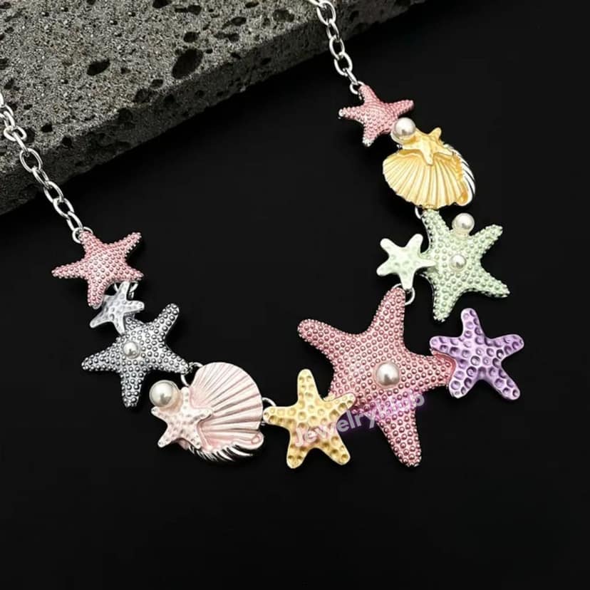 Jewelryklub Colourful Sea Shells Starfish Ocean Themed Pendant Necklace for Women & Girls - Mix Colors view 5