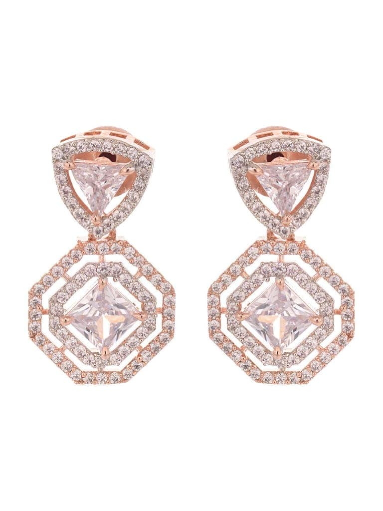 Rose Gold Plated AD studded Geometric Minimal Earring view 2