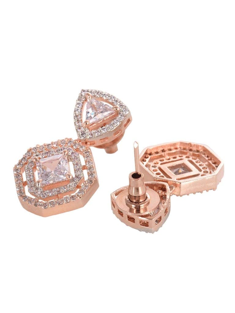 Rose Gold Plated AD studded Geometric Minimal Earring view 3