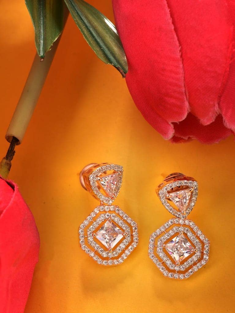 Rose Gold Plated AD studded Geometric Minimal Earring view 5