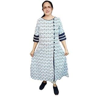 Prabha Apparels Women Printed Cotton A-line Kurti (White)