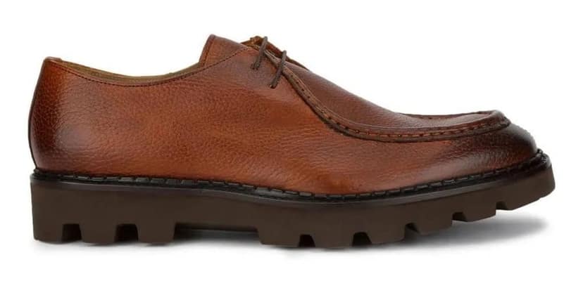 Men's Brown Textured Leather Casual Shoes with Lug Sole