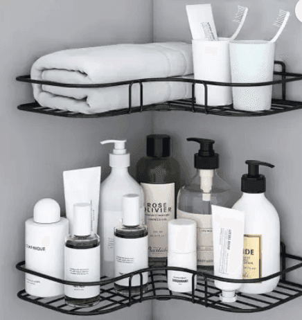 Self-Adhesive Metal Bathroom Corner Rack Storage Shelves, Bathroom Storage Rack Corner, Bathroom Corner Shelf Organizer Storage, Bathroom Shelf/Shelves Corner - Black (Black) Pack Of 1 Pic Iron Wall Shelf (Number of Shelves - 1, Black) view 2