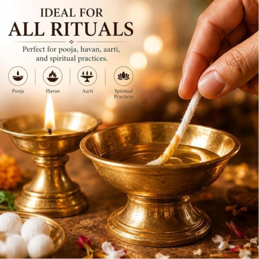 Long Cotton Wicks Diya Batti - White Long Rui for Pooja | Long Lasting Aarti Use | Temple Daily Worship (Pack of 1100 Pcs) view 3