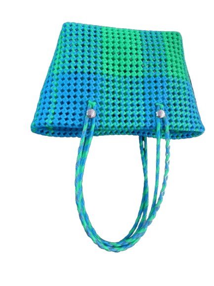 Colorful Handwoven Market Tote Bag with Blue and Green Accents view 3