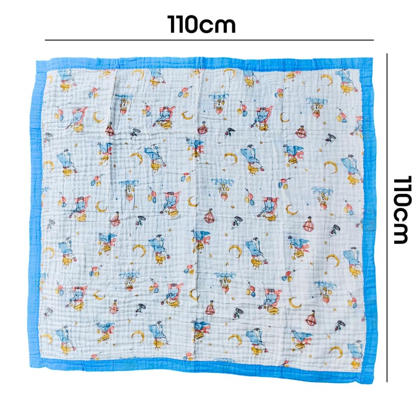 6-Layer Muslin Cotton Baby AC Blanket — Ultra-Soft, Breathable & Lightweight Blanket for Newborn to 6 Years, Stroller Cover & Crib Sheet (White and Denim Blue) view 5