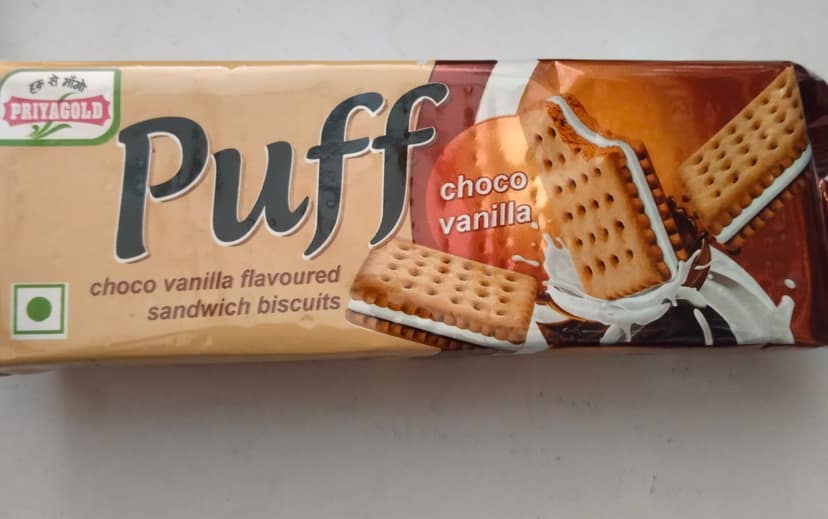 Priyagold Puff Choco vanilla flavoured Sandwich biscuits
