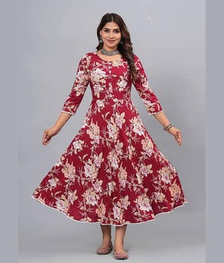 CTMTEX Rayon Printed Anarkali Women's Kurti - Blue ( Pack of 1 )