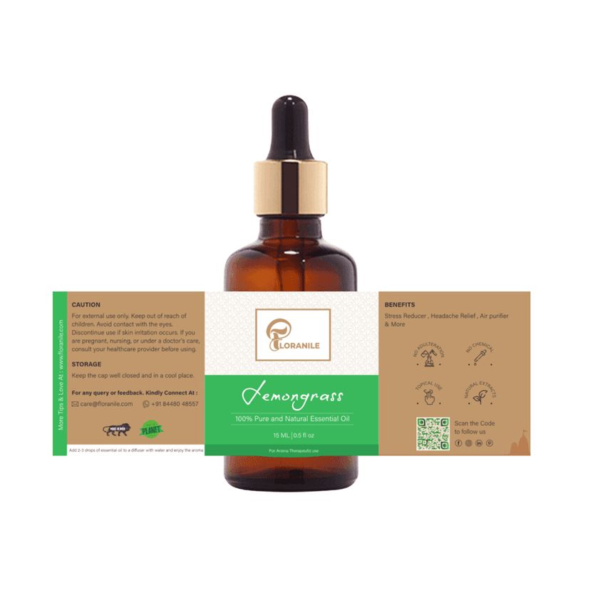 Floranile Premium Lemongrass Essential Oil 15ml, 100% Pure, Natural Fragrance, Therapeutic Grade Aromatherapy, Delicate Scent for Relaxation,Pure & Natural view 2