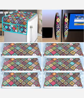 Crosmo Polyester Abstract Printed Fridge Mat & Cover ( 99 53 ) Pack of 9 - Multicolor