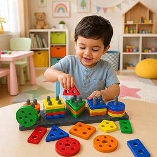 EASYMART Geometric Angle Blocks for Kids|26 Pcs Montessori Sorting & Stacking Educational Toy|Colorful Shape Sorter Puzzle for Toddlers 1-3 Years|Learning Activity Toy for Boys & Girls