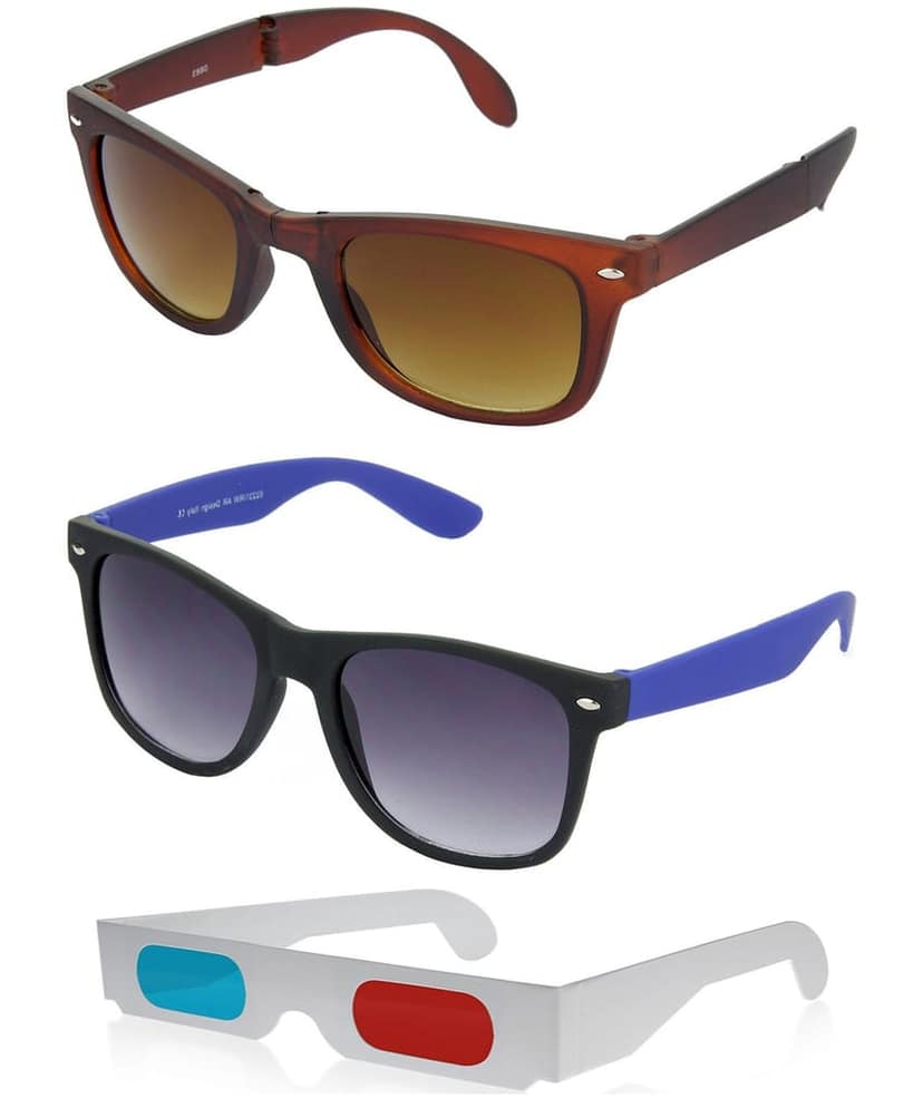 HRINKAR Rectangular Stylish Sunglasses For Men And Women (Brown And Grey Lens | Brown And Black Frame - HCMB222) With Free Paper 3D Glass