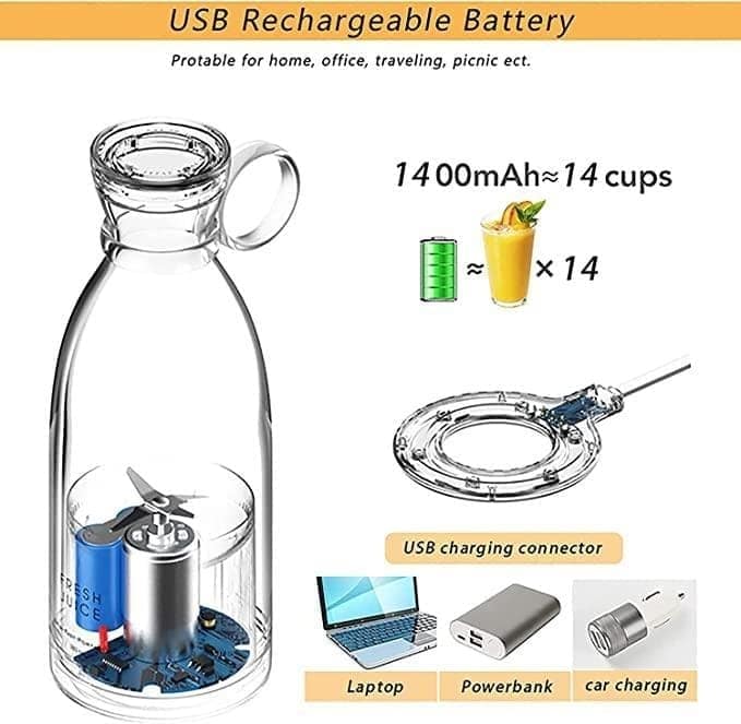 Portable Blender Juicer for Smoothie, Juice, Vegetable, Shakes with 4 Blades, Wireless Charging Mini Blender 400ml view 4
