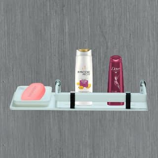 Sarvatr Acrylic 3 in 1 Soap Dish WITH Rack Bathroom Accessories (12 x 5 Inches) Acrylic Wall Shelf