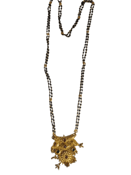 Traditional Indian Gold Plated Mangalsutra Necklace for Women with Black Beads view 2