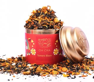 Oh Cha Turmeric Green Tea | 100% Whole Green Tea Leaves with Marigold, Black Pepper & Lemon peels | Golden Milk, Caffeine Free Tea |Can Use As Turmeric Latte | Herbal Tea for Weight Loss, 35 gm