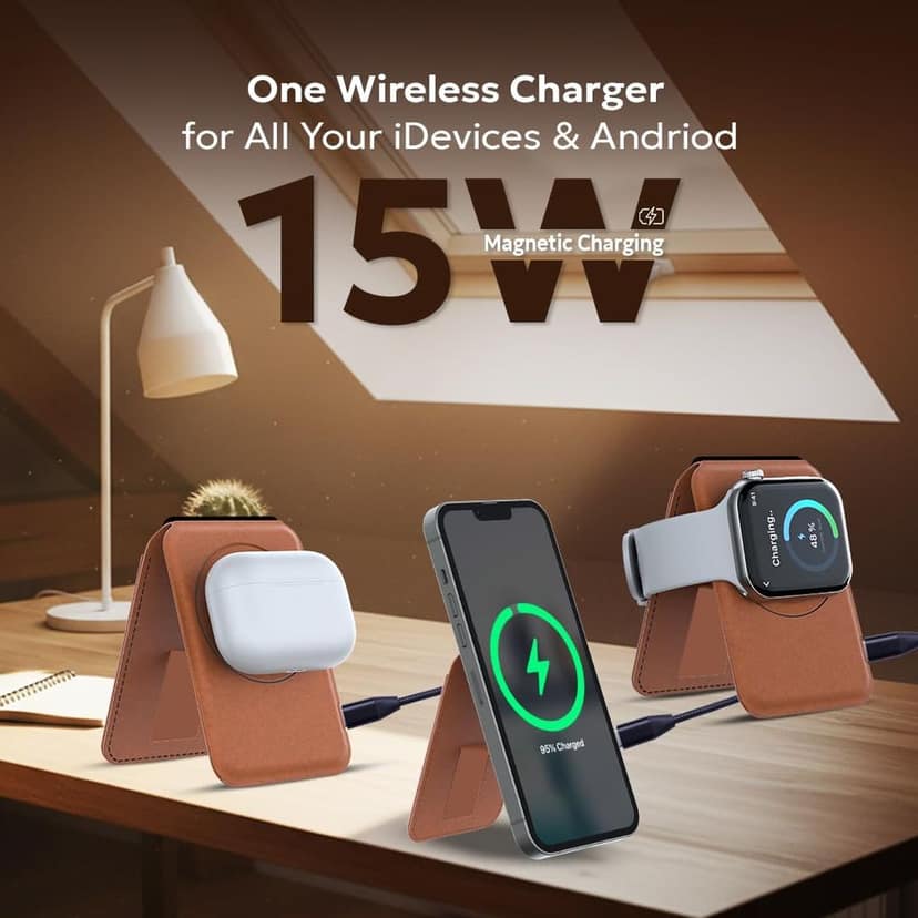 Tempt Trigo 15W MagSafe Wireless Charger with Leather 3-Card Wallet view 4