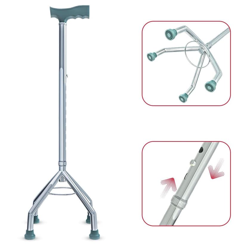 Four Leg Walking Stick | Lightweight Walking Support with Adjustable Height | 4 Leg Walking Cane for Men/Women, Patients & Old People