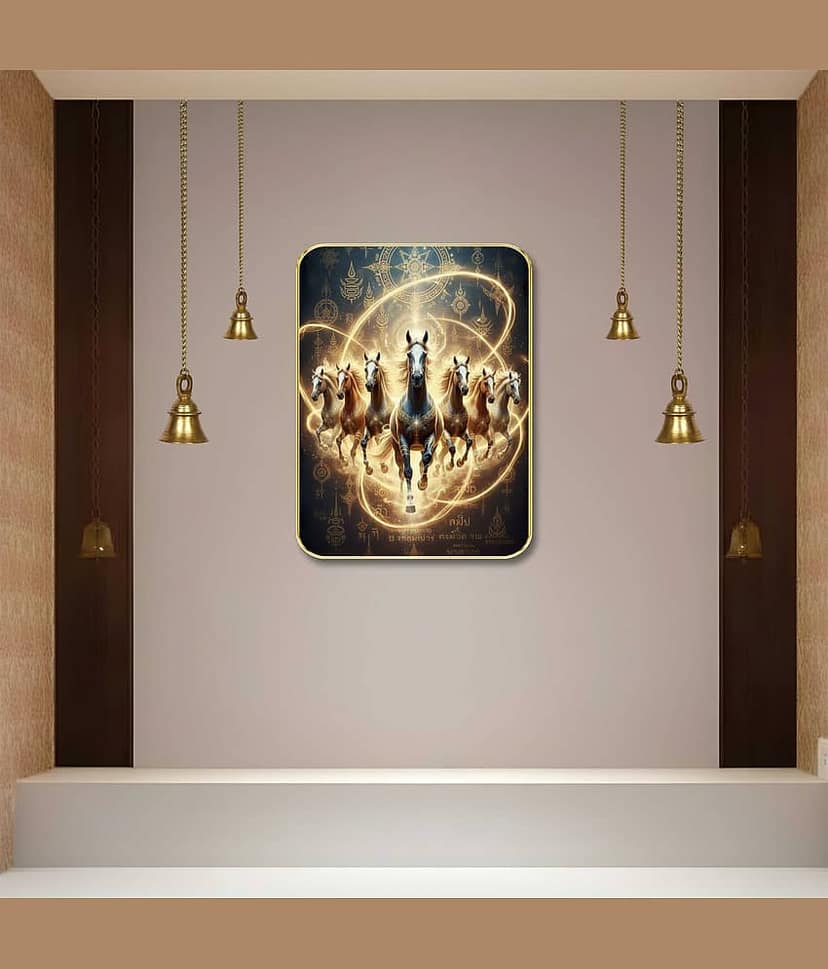 Livin'luxe 7 Running Horses MDF Wall Art with Table Top Stand & Wall Hanging Hole view 2