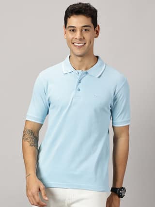 Pure Cotton Ice Blue Solid Polo