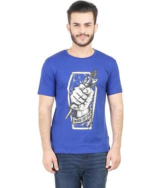 Tribal Bull Blue & White Cotton Printed T Shirt