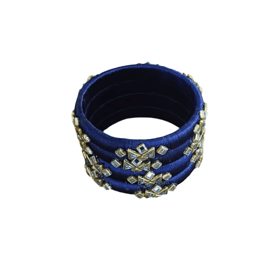 Dark Blue Thread Kundan Embellished Bangle Set for Women view 4