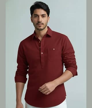 BHUVIKOO Cotton Blend Plain Shirt Style Kurta For Men ( Grey )