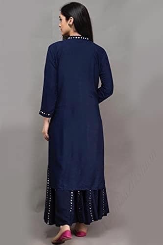 Buy & Try Women's Rayon Kurta Plazzo Set with Aari Work, Straight Kurti Set with Plazzo for Girls, Diwali, Festival Puja. view 9