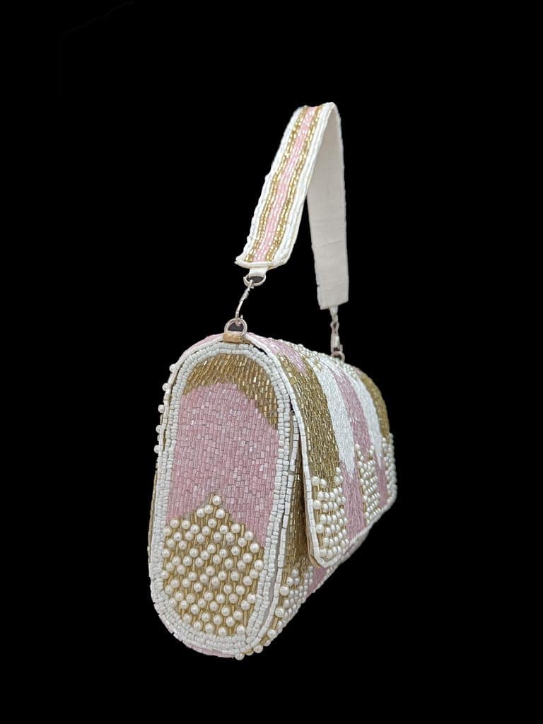 Heavy Sequins Embroidery Worked Clutch Bag- Multicolour Pink Colour FHS view 3