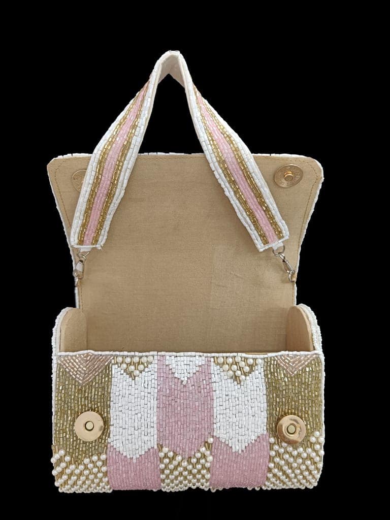 Heavy Sequins Embroidery Worked Clutch Bag- Multicolour Pink Colour FHS view 7