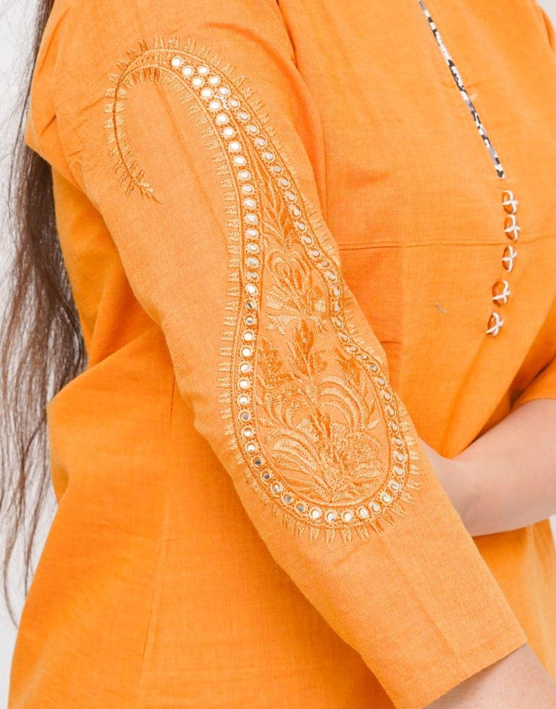 Pure cotton Mustard color straight kurti view 2