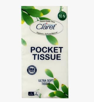 Claret Paper Tissue 10 Pulls, 2-Ply Ultra Soft Face Tissues, Travel-Friendly Small Pocket Hanky, Ideal for Women, Men, Kids, Pack of 2