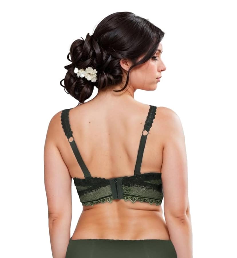 "Women's Push-Up Bra with Lace Detailing - Stylish Floral Pattern, Comfortable Support, Adjustable Straps, Green view 3