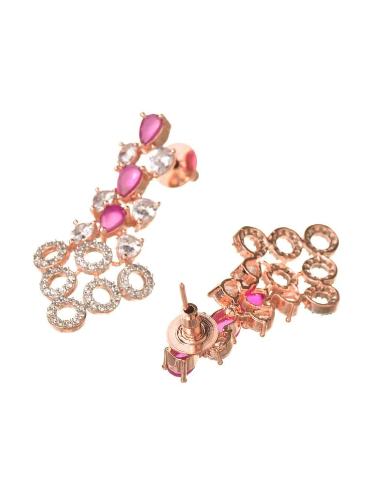 Rosegold Plated Red AD studded Necklace Earrings Jewellery Set view 5