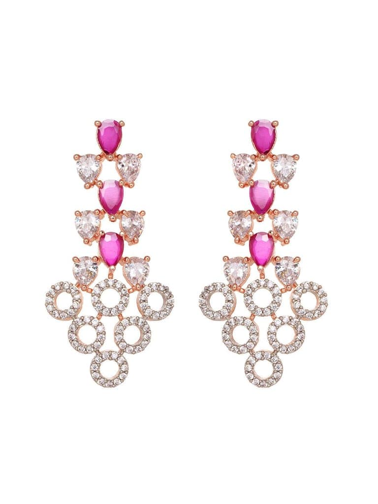 Rosegold Plated Red AD studded Necklace Earrings Jewellery Set view 6