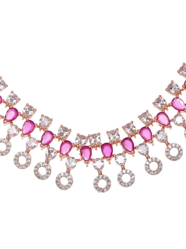 Rosegold Plated Red AD studded Necklace Earrings Jewellery Set view 7