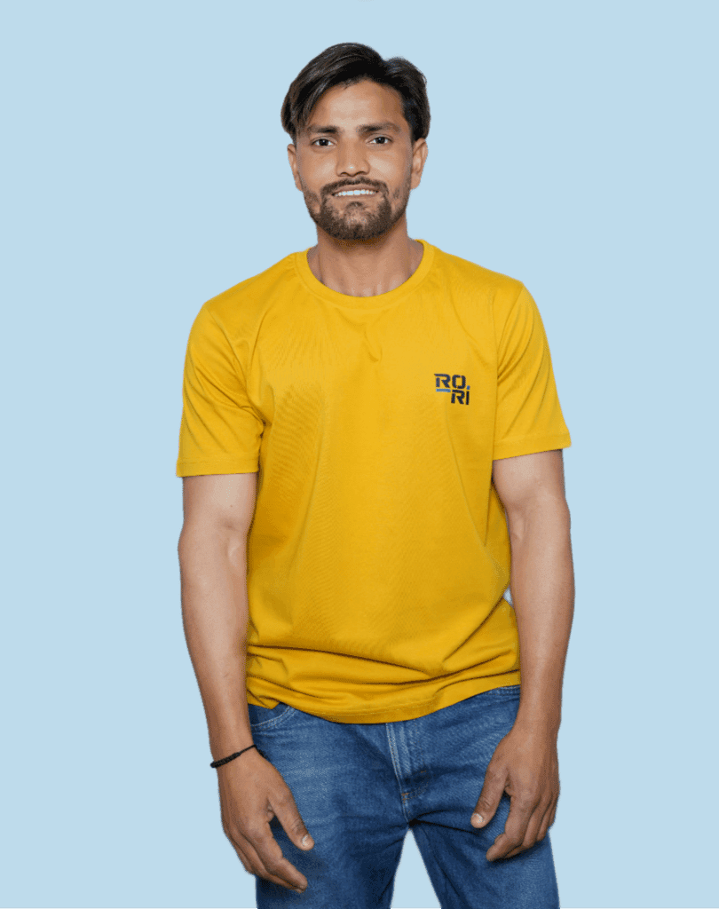 Premium Cotton Men's Classic Series Round Neck Half Sleeve T-Shirt by Rori | Solid Color | Made in India view 3