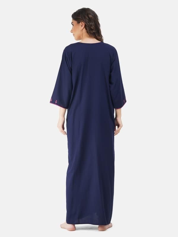KOI SLEEPWEAR Lissybissy Cotton Multicoloured Embroidery Full Sleeve Night Gown view 5