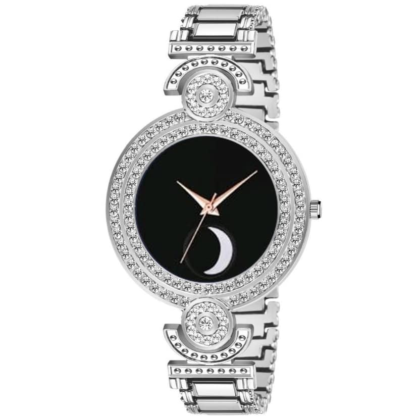 Bolun Black Half Chand Dial Silver BD Girls and Women Watch view 2