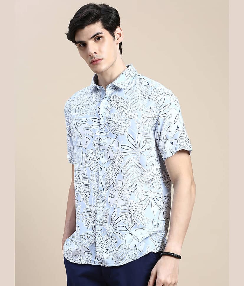 Showoff Cotton Blend Regular Fit Printed Half Sleeves Men's Casual Shirt - Blue ( Pack of 1 ) view 3