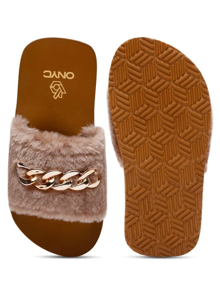 ONYC SuperComfy Brown Fur Sliders for Girls view 5