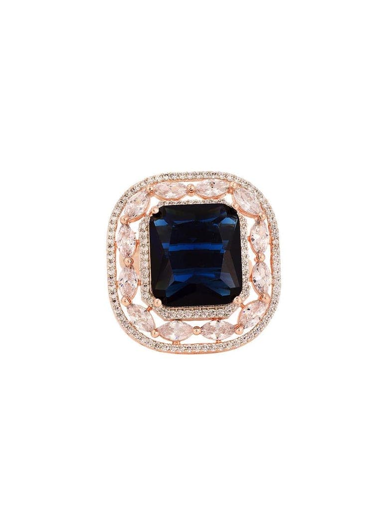 Rose Gold Plated Blue Studded Adjustable Cocktail Finger Ring view 5