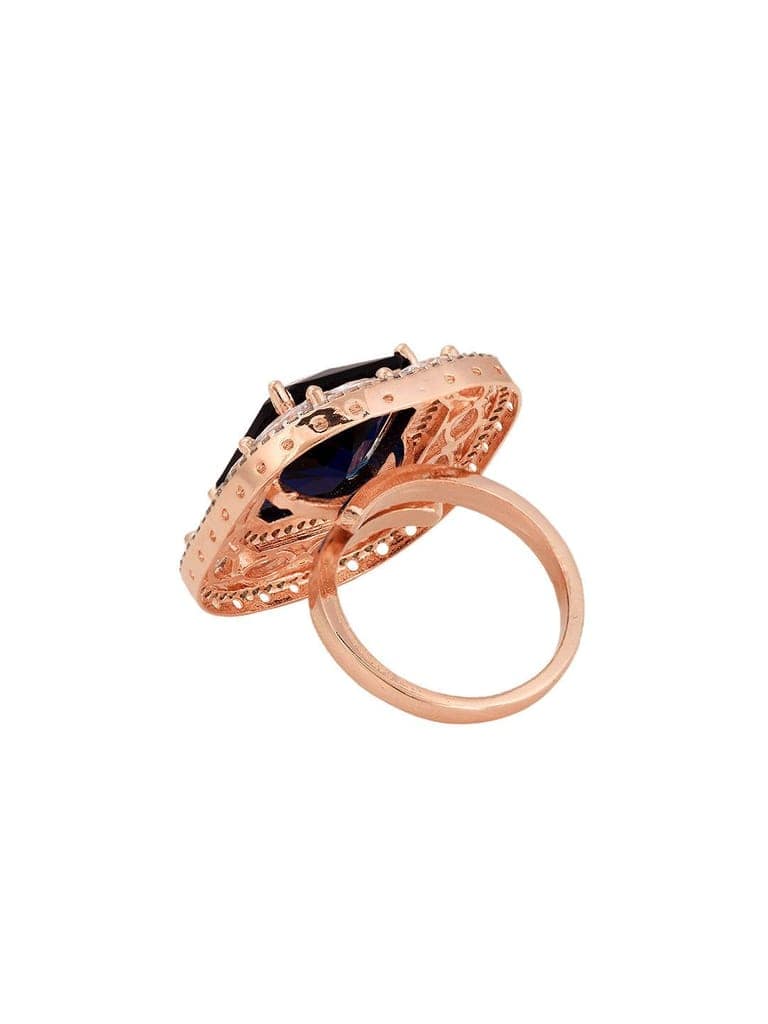 Rose Gold Plated Blue Studded Adjustable Cocktail Finger Ring view 6