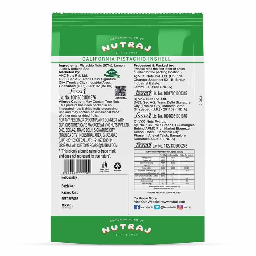 Nutraj California Roasted Salted Pistachios 400g view 3