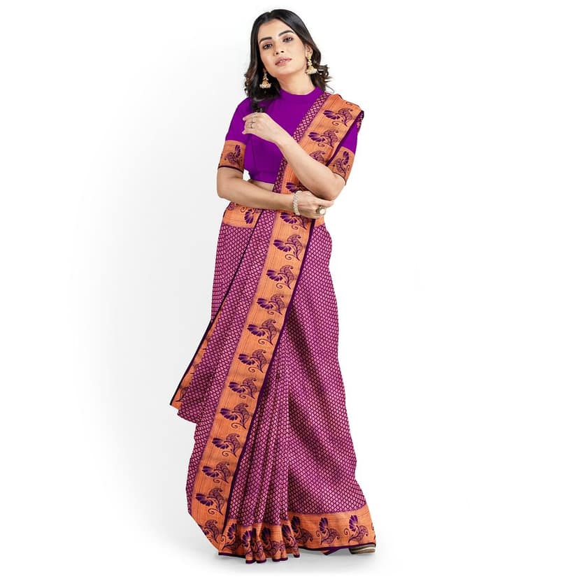 Purple Color Double Shaded Zari Woven Saree with Unstitched Blouse view 2