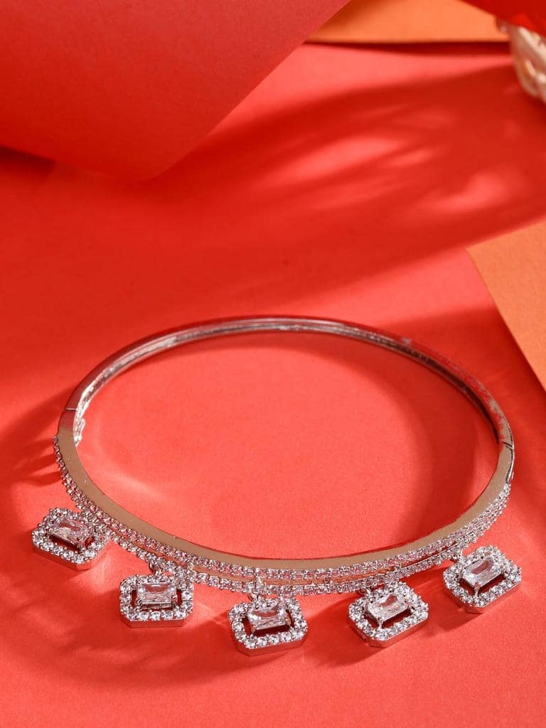 Silver Plated AD Studded Minimal Charms kada bracelet view 7
