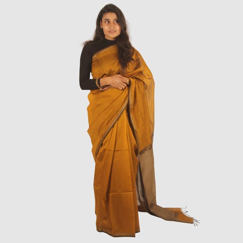 Elegant Mustard Gold Maheshwari Handloom Saree view 2