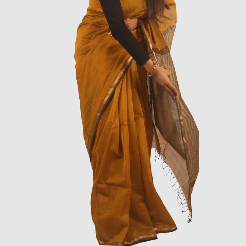Elegant Mustard Gold Maheshwari Handloom Saree view 3